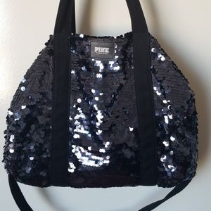 PINK Black Sequined Duffel Bag